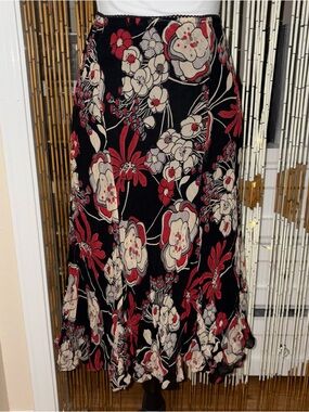 Vintage Lola P. Petite Floral Midi Skirt 90s Boho Whimsigoth Red Black